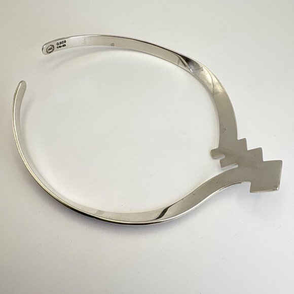 VTG Sterling Silver 925 Geometric Art Deco Stiff Collar Necklace 16" Fit - Picture 7 of 16